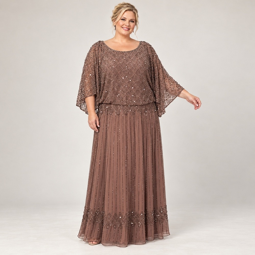 NEW Size 20W Mauve Beaded Sequin Flutter Sleeve Blouson Evening Gown MOB SONY